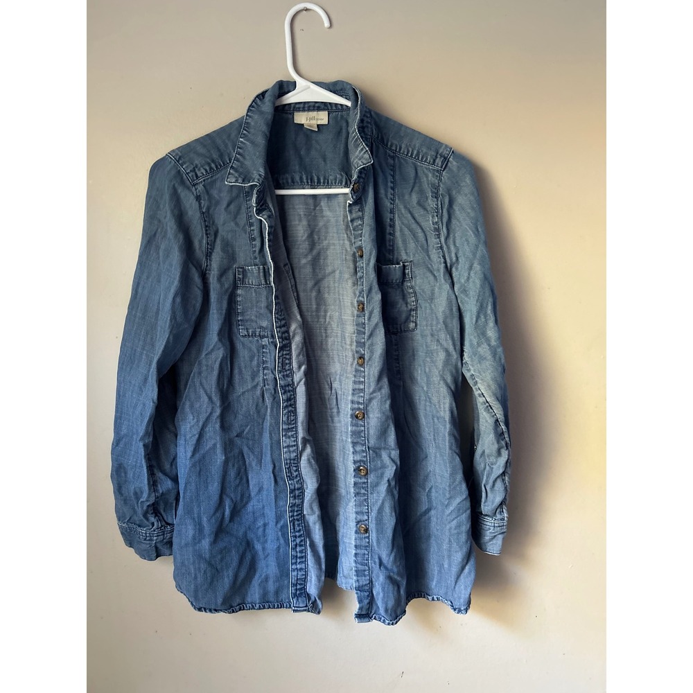 J.Jill Denim Tunic Top Shirt‎ Women's Size S Petite Blue Coastal Cowgirl Western